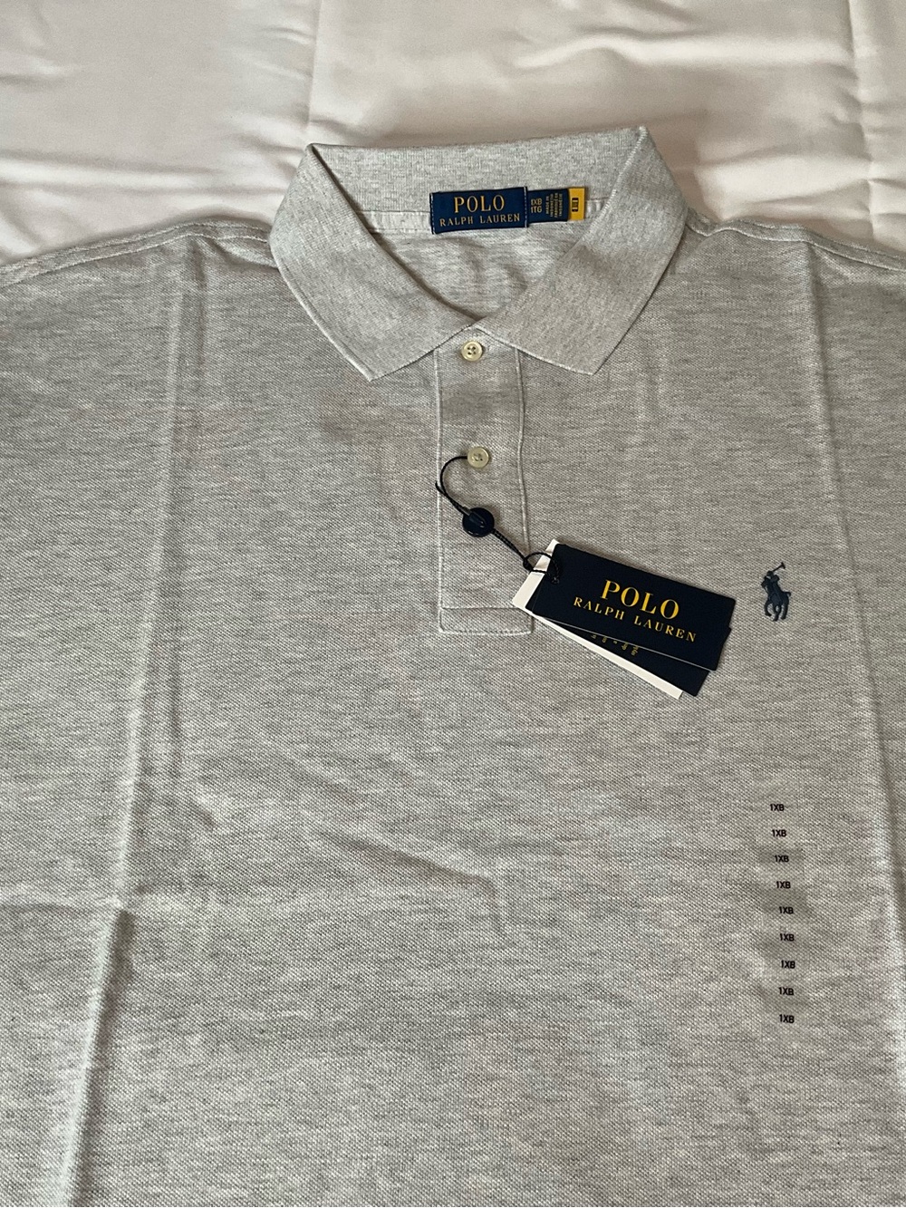 Ralph Lauren Polo Men’s Heather Light Gray Short-Sleeve Shirt with Navy Pony